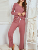 Waffle Knit Pajama Set Long Sleeve Two Piece_CWSPJ00576