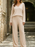 Ribbed Long Sleeve Pajama Set Two Piece_CWSPJ00579