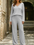 Ribbed Long Sleeve Pajama Set Two Piece_CWSPJ00579