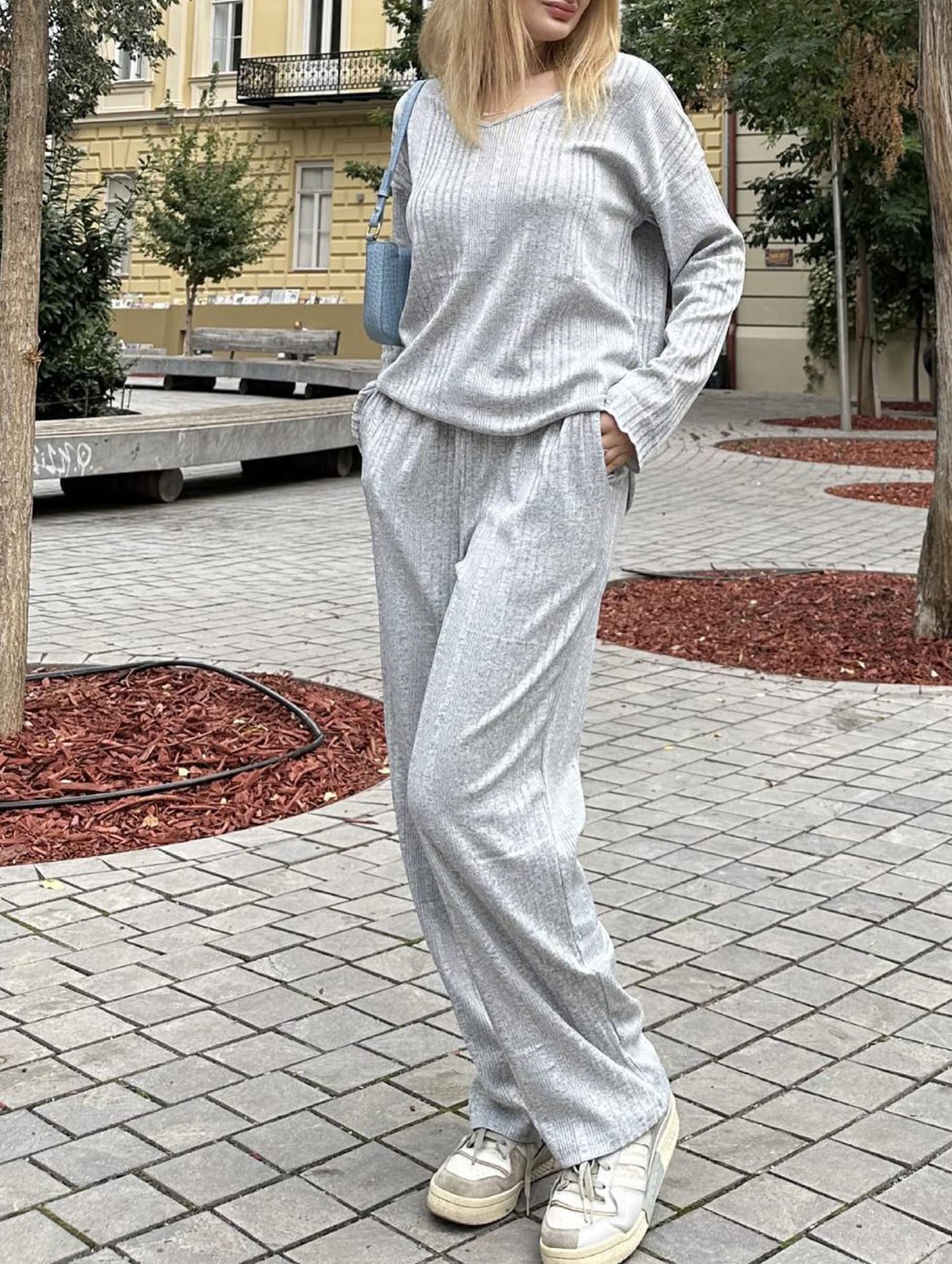 Ribbed Long Sleeve Pajama Set Two Piece_CWSPJ00579
