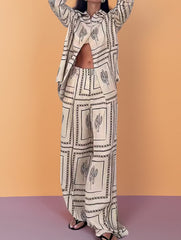 Print Shirt and Wide Pants Set