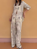 Print Shirt and Wide Pants Set