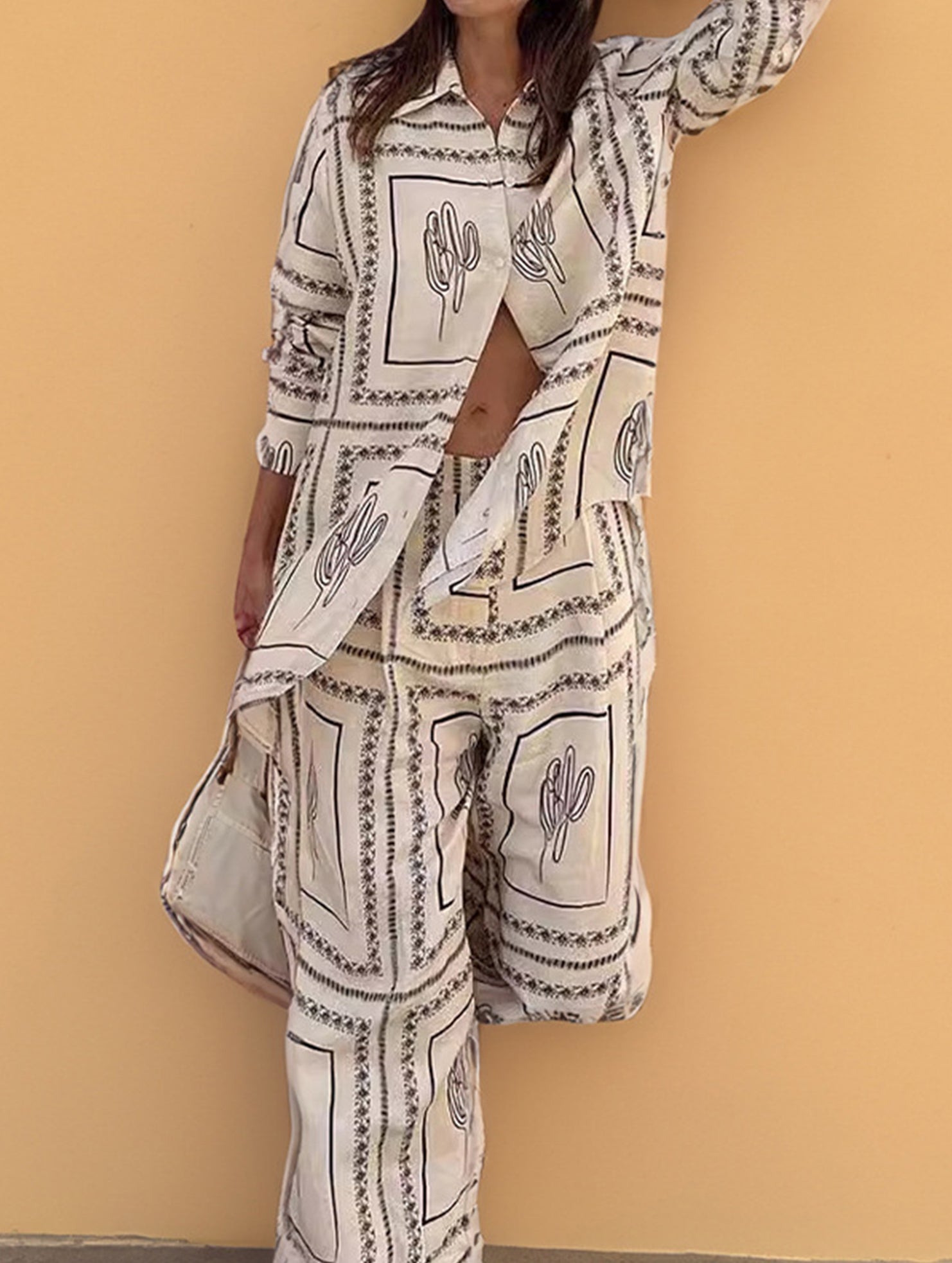 Print Shirt and Wide Pants Set