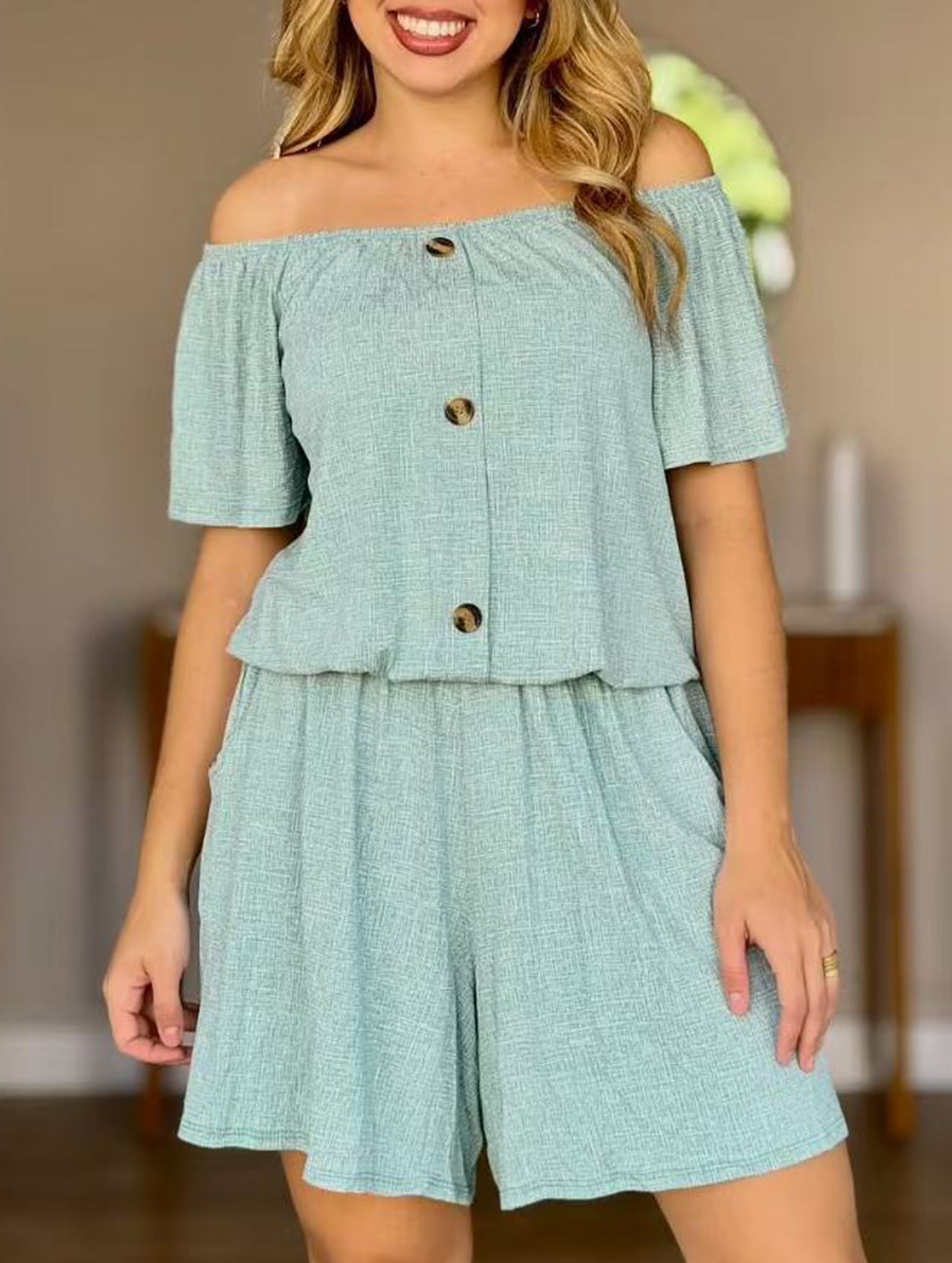 Off Shoulder Waist Romper