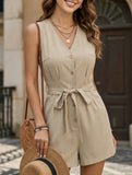 V Neck Sleeveless Waist Jumpsuit