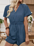 Denim Look V Neck Waist Jumpsuit