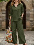 Lapel shirt and wide-leg pants two-piece suit