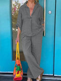 Lapel shirt and wide-leg pants two-piece suit