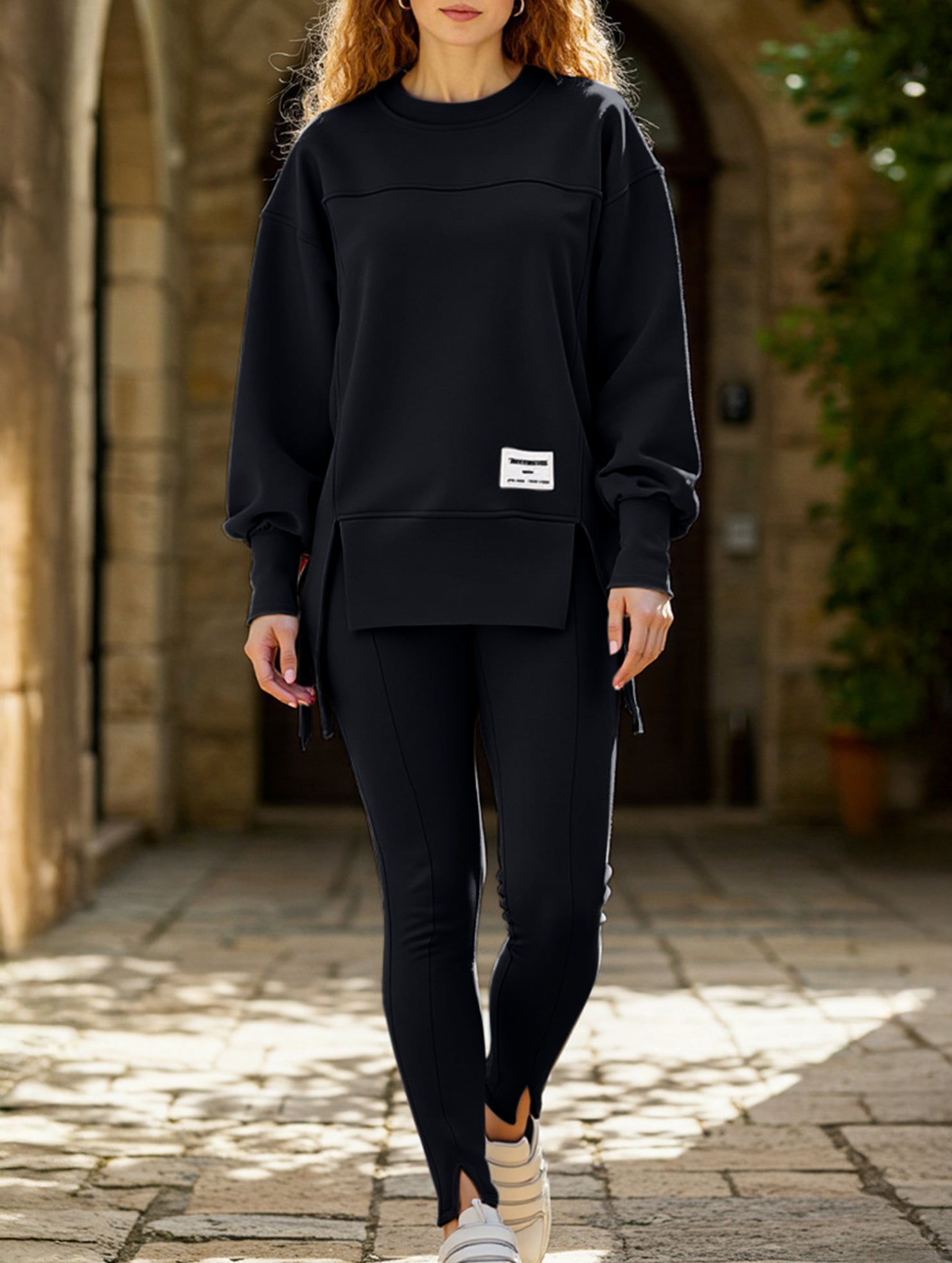 irregular long-sleeved sweatshirt suit