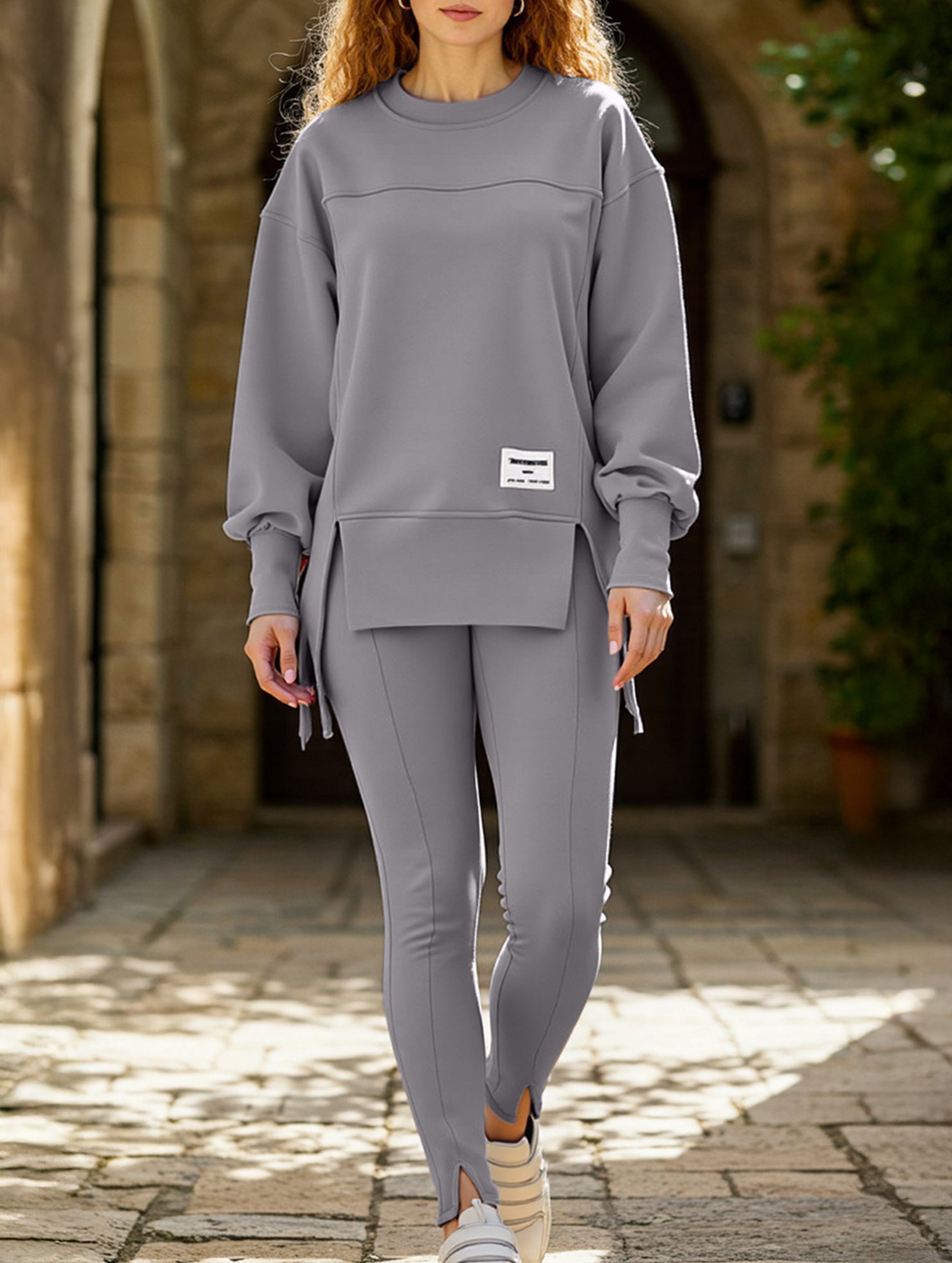 irregular long-sleeved sweatshirt suit