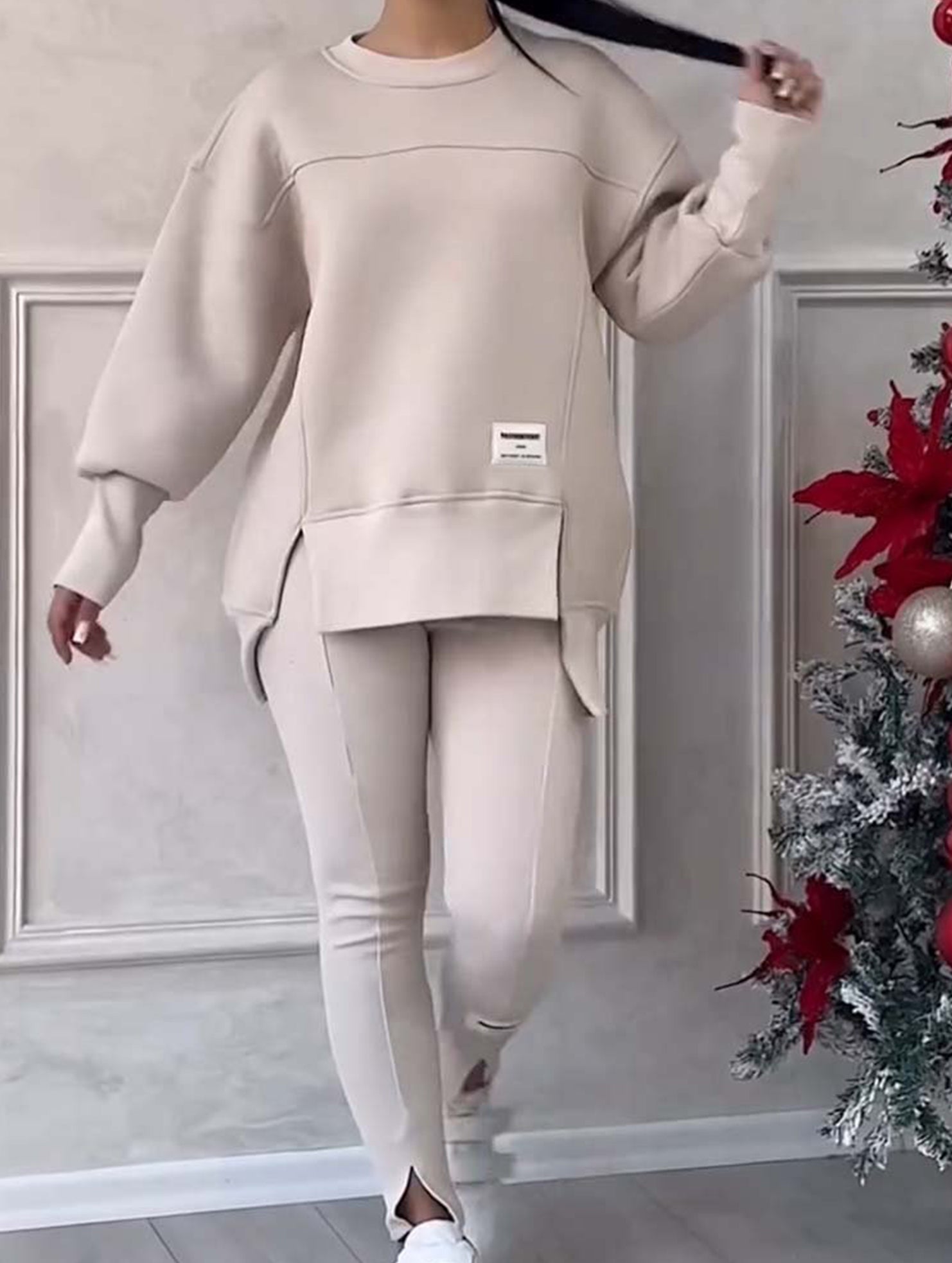 irregular long-sleeved sweatshirt suit