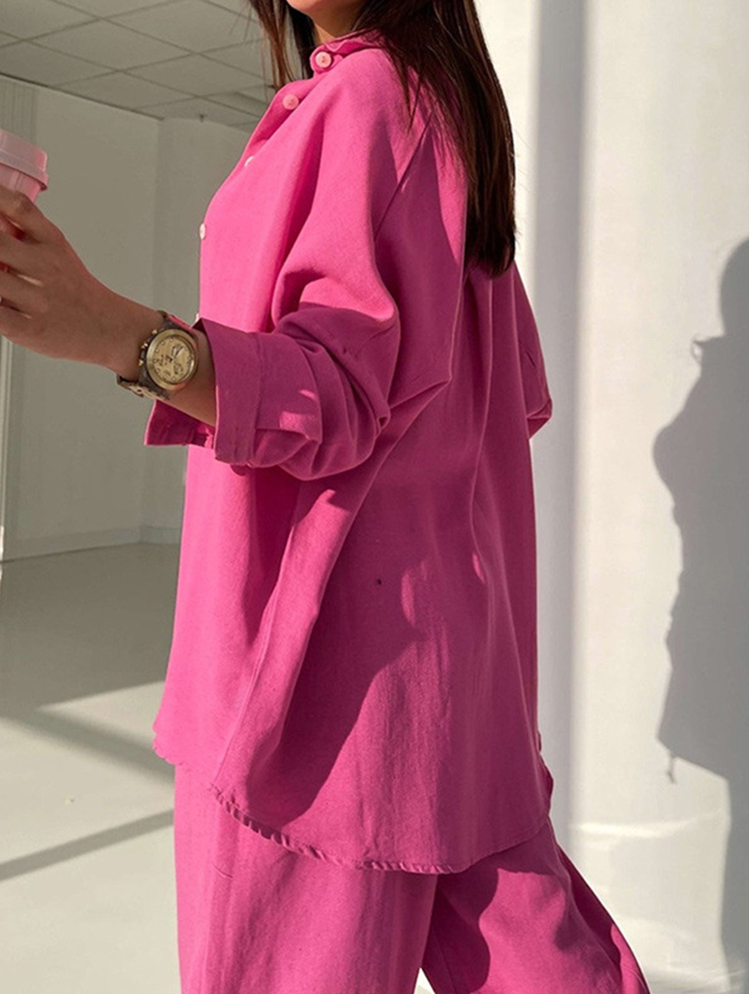 Solid color lapel long-sleeved shirt suit