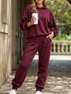 Solid color crew neck pullover trouser suit
