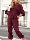 Solid color crew neck pullover trouser suit