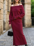 Warm Off-Shoulder Knit Two-Piece Set