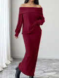 Warm Off-Shoulder Knit Two-Piece Set