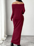 Warm Off-Shoulder Knit Two-Piece Set