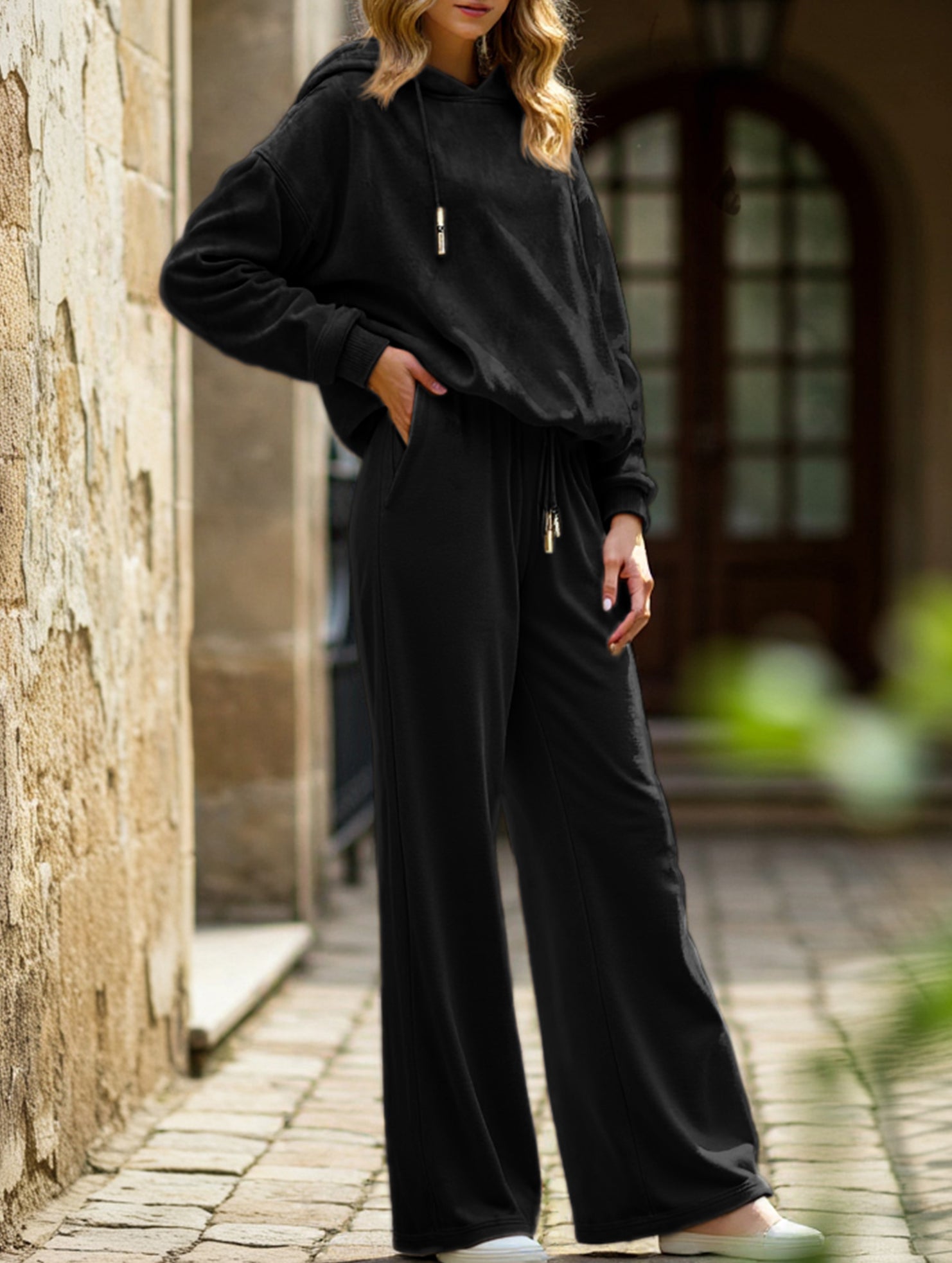 Loose-fitting two-piece leopard print hoodie set