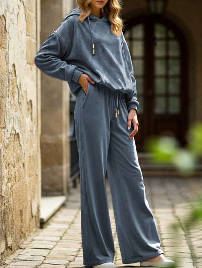 Loose-fitting two-piece leopard print hoodie set