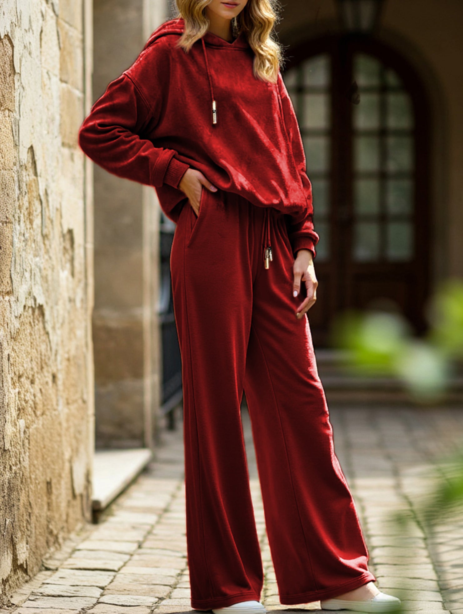 Loose-fitting two-piece leopard print hoodie set