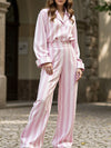 Casual collared striped wide-leg trouser suit