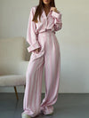 Casual collared striped wide-leg trouser suit