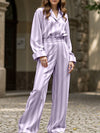 Casual collared striped wide-leg trouser suit