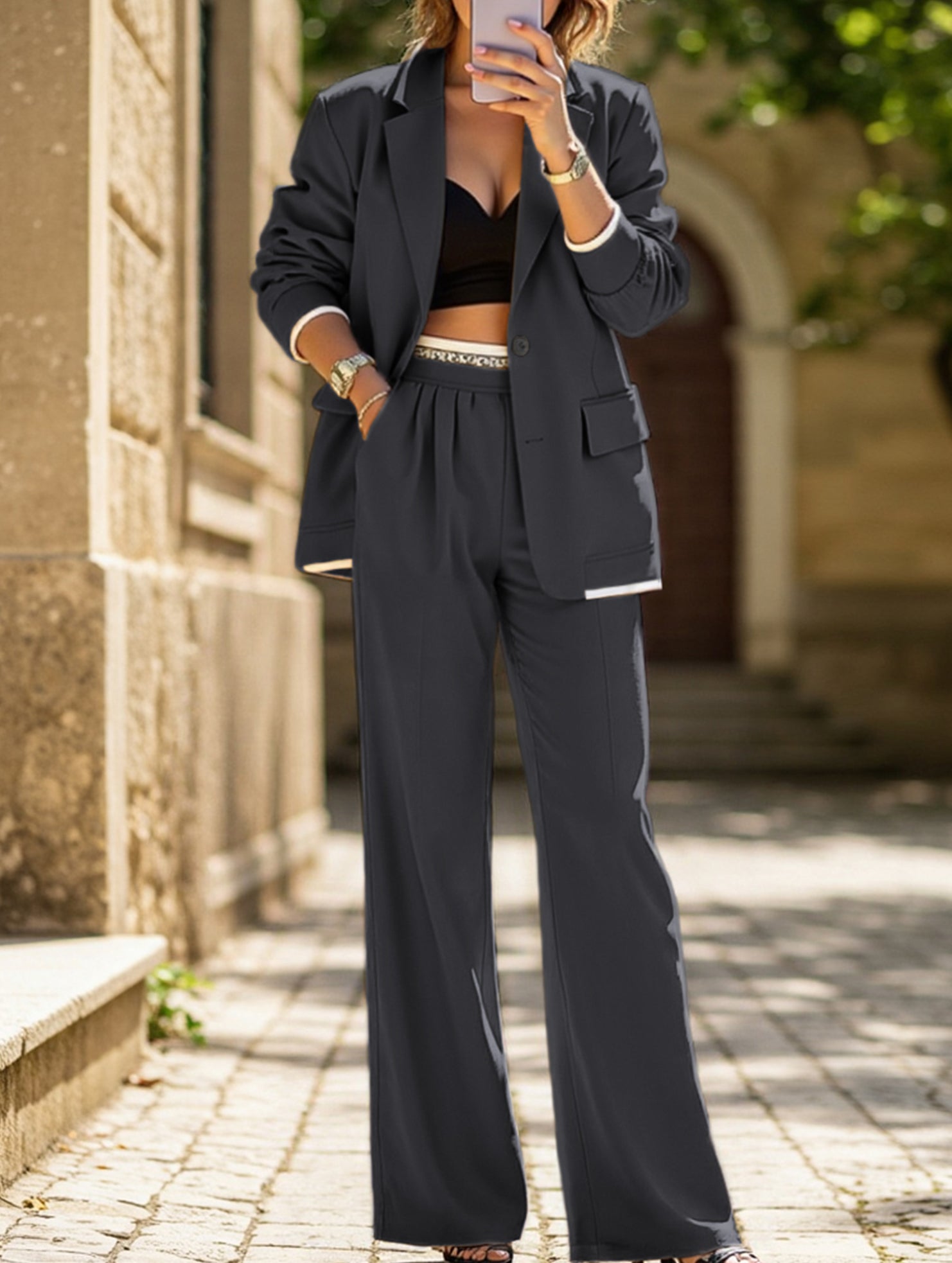Casual wide-leg trouser suit