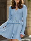 V-neck ruffled waist-cinching knit two-piece set