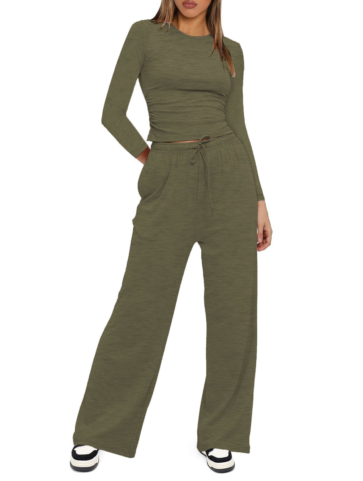 Casual suit top with high-waisted wide-leg pants