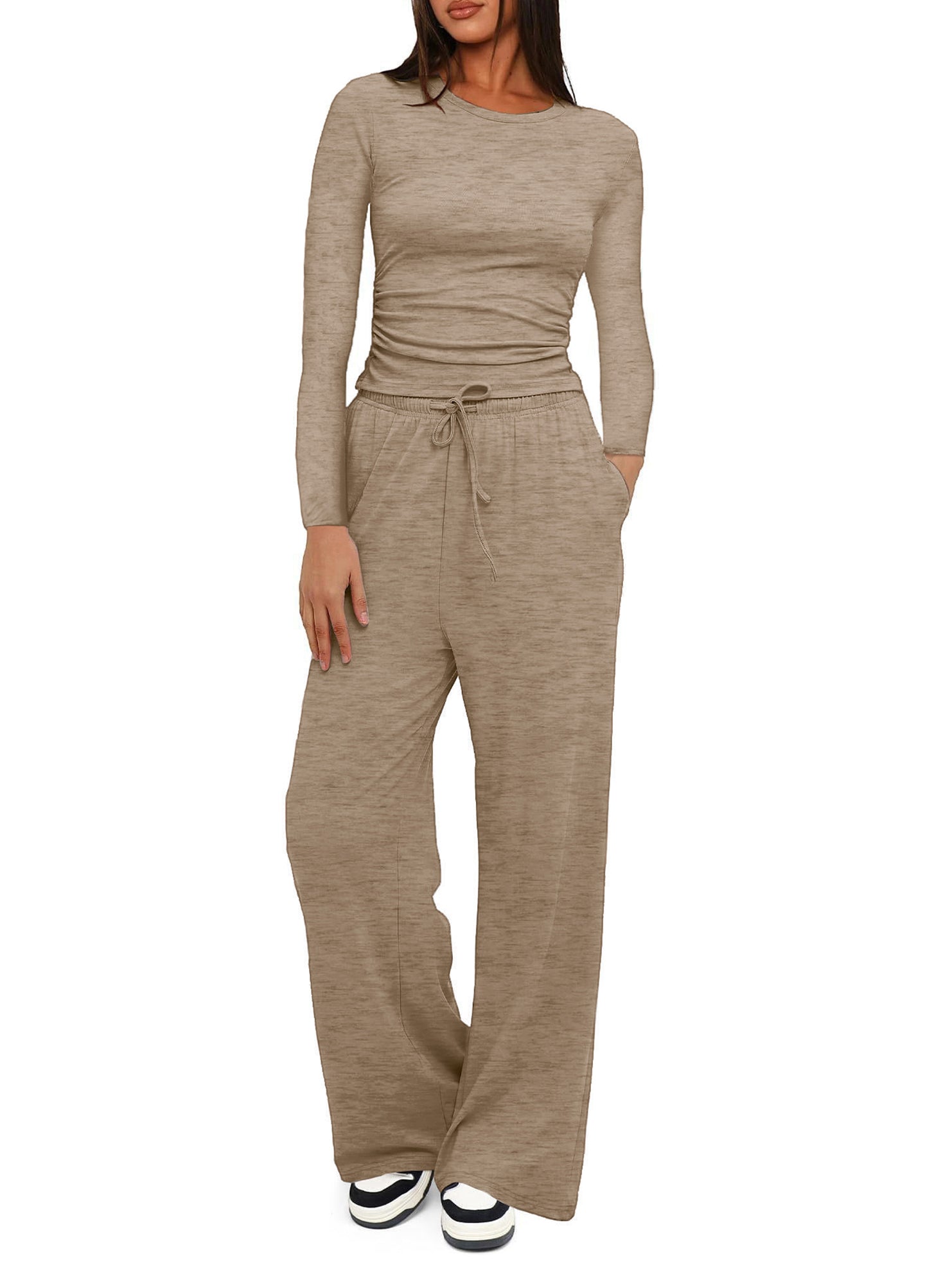 Casual suit top with high-waisted wide-leg pants