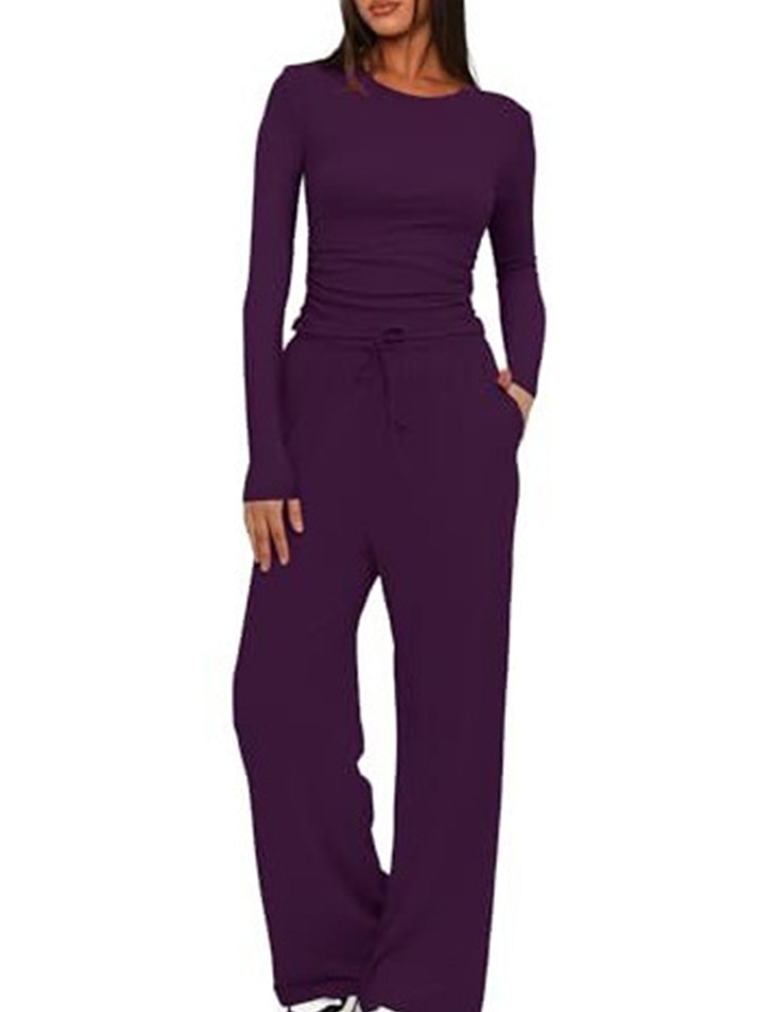 Casual suit top with high-waisted wide-leg pants