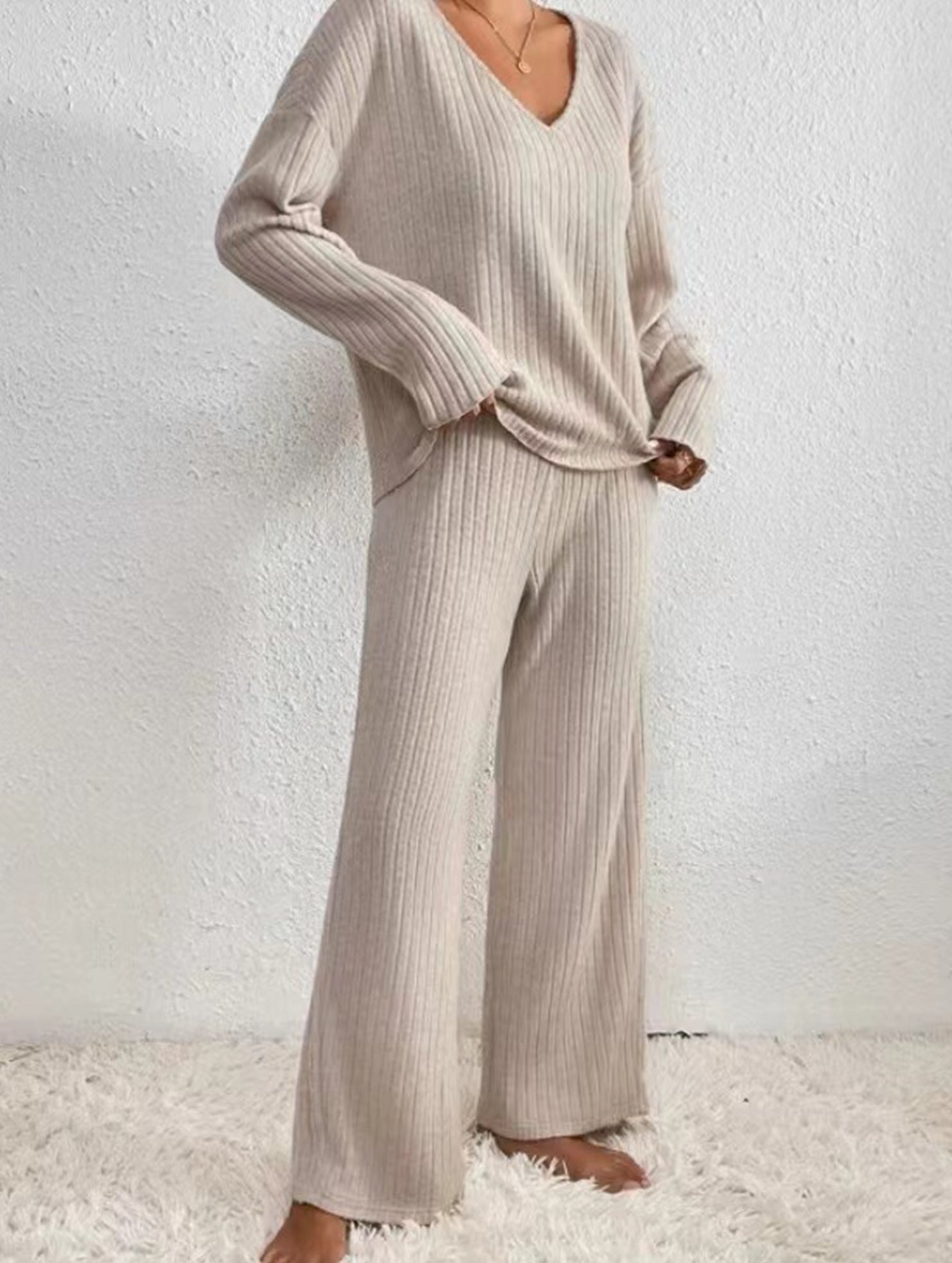V-neck loose-fitting casual long-sleeved suit