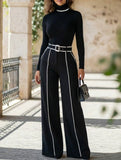 Slimming long-sleeved knit wide-leg pants set