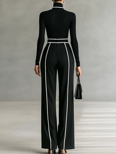 Slimming long-sleeved knit wide-leg pants set