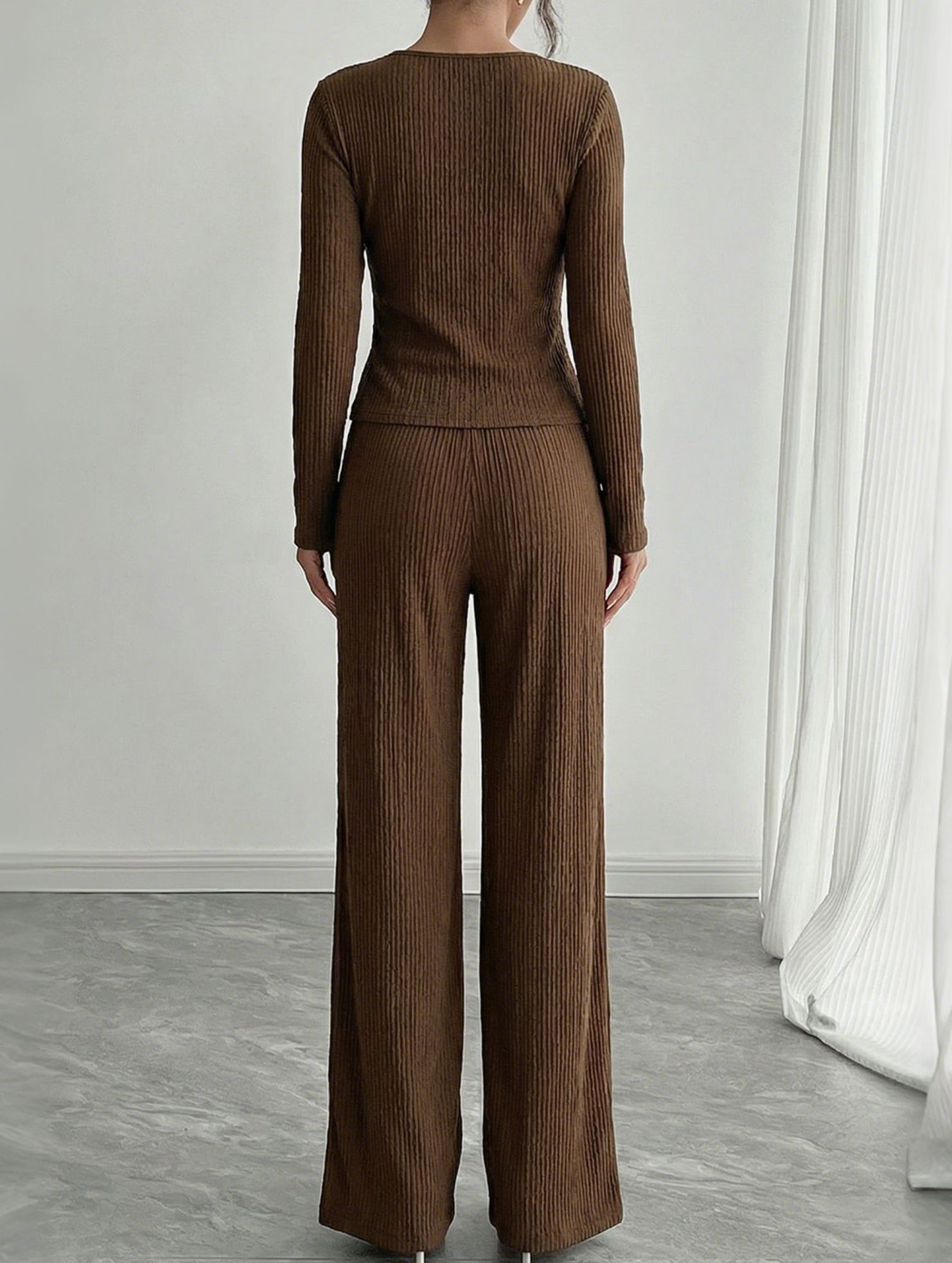 V-neck crossover long-sleeved T-shirt and trousers set