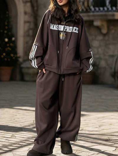 Retro sports hoodie set, two-piece set