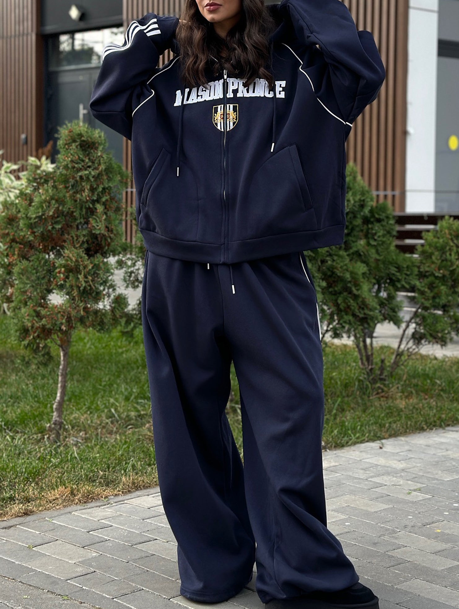 Retro sports hoodie set, two-piece set
