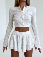 Women's openwork cardigan with heart print pajamas