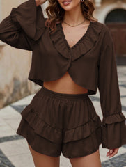Spring Elastic Ruffled Women's Home Wear