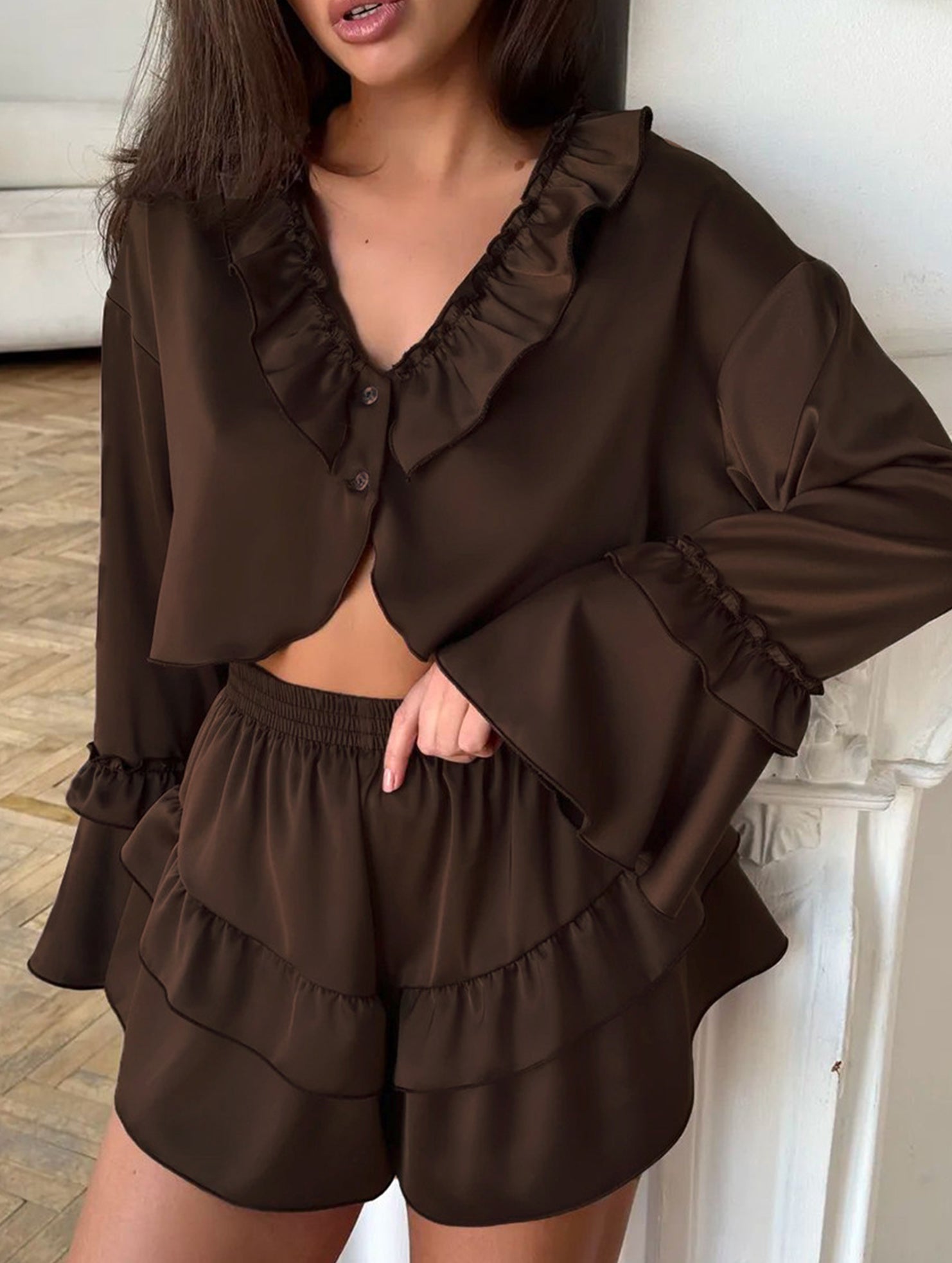 Spring Elastic Ruffled Women's Home Wear