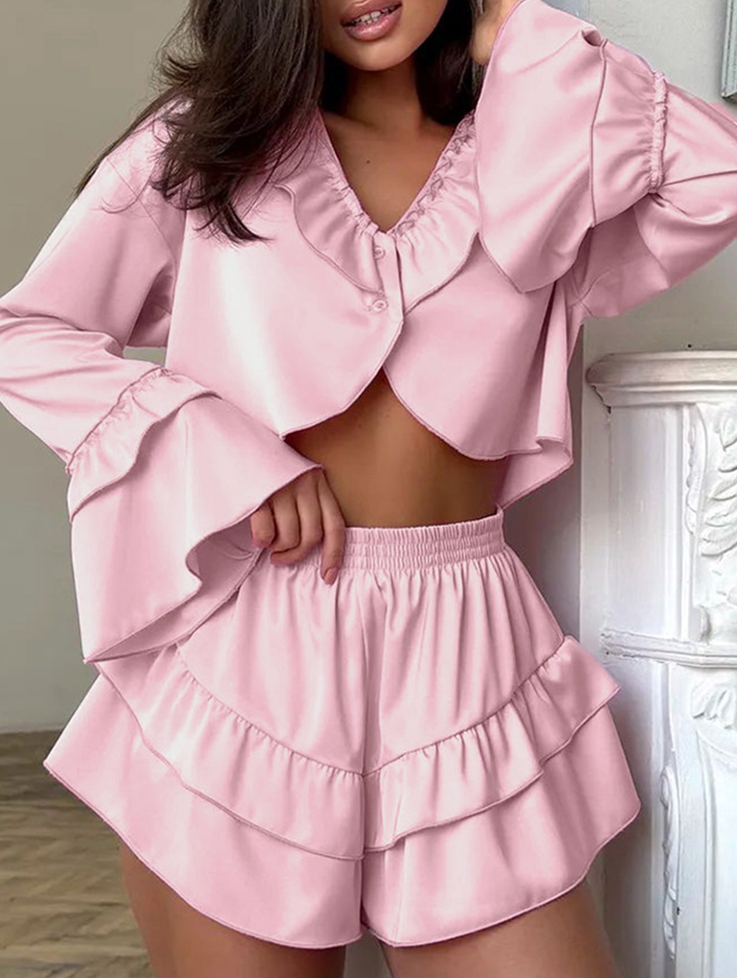 Spring Elastic Ruffled Women's Home Wear