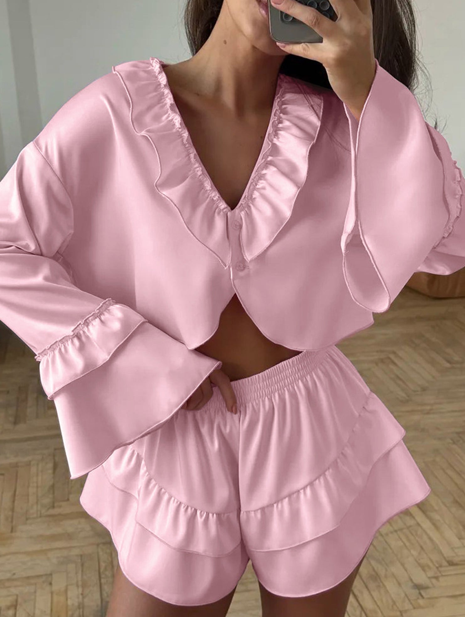 Spring Elastic Ruffled Women's Home Wear