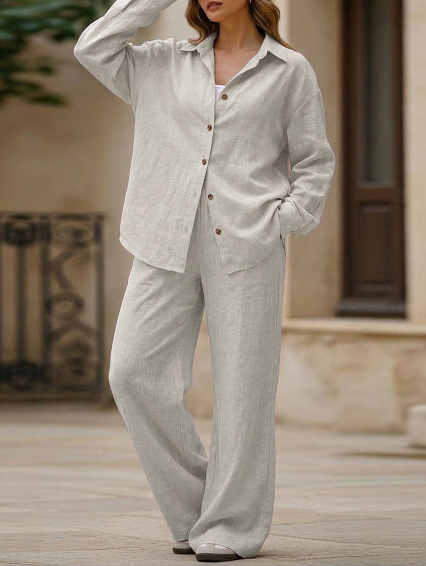 Casual, loose-fitting, and relaxed style shirt set