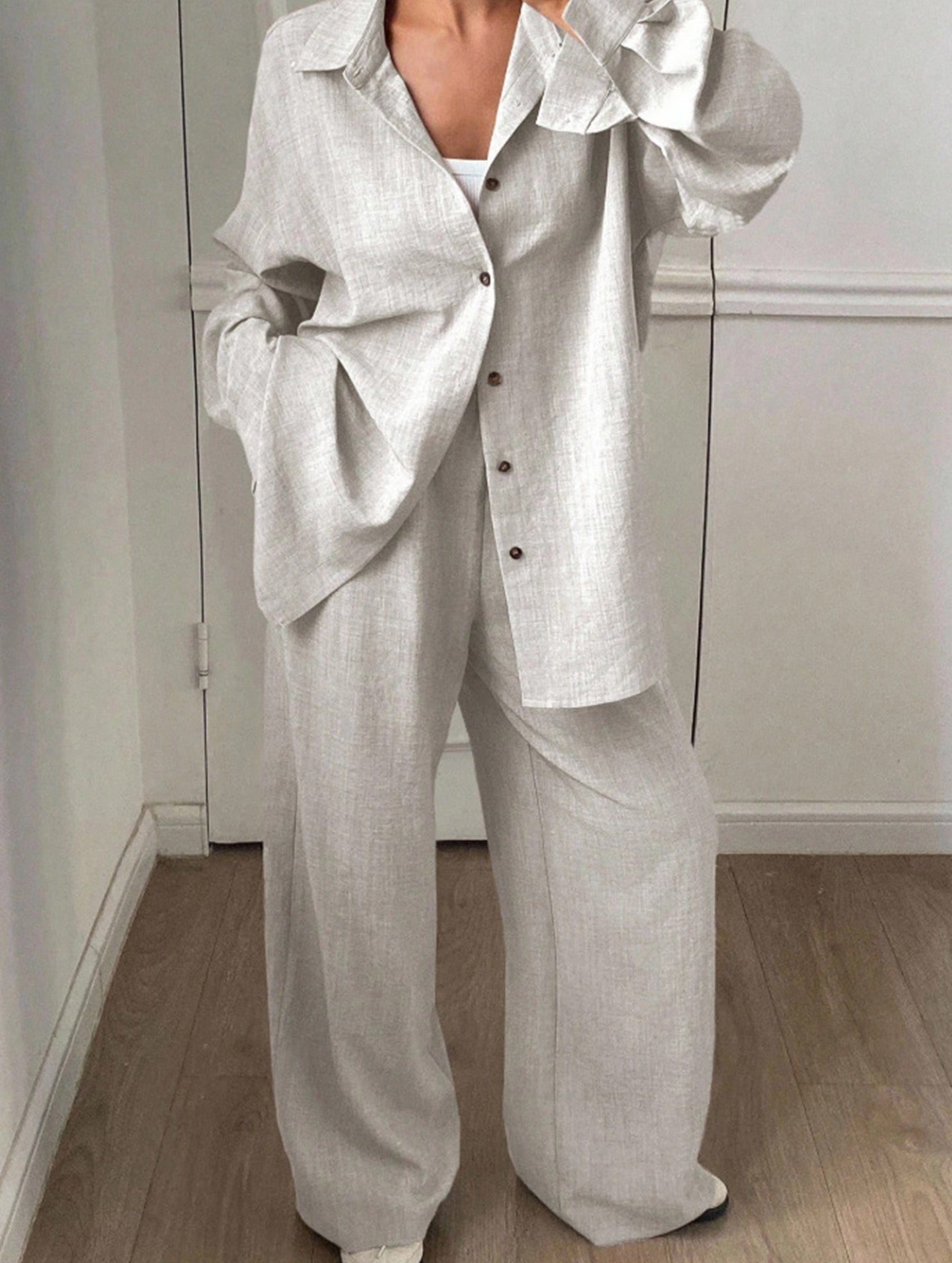 Casual, loose-fitting, and relaxed style shirt set