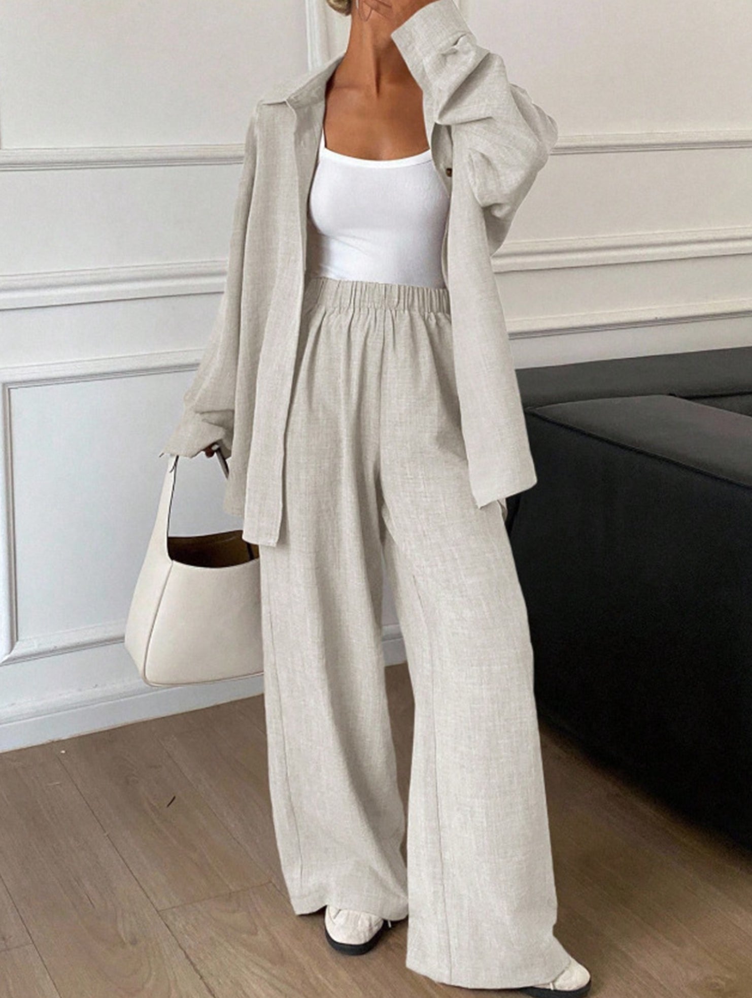 Casual, loose-fitting, and relaxed style shirt set