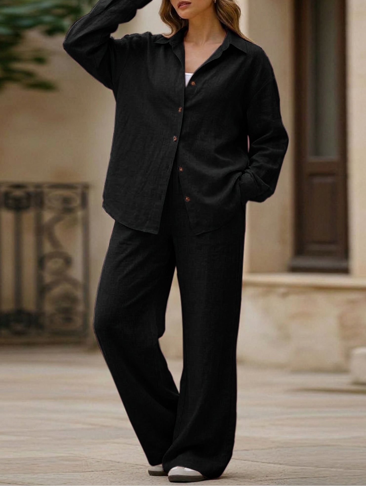 Casual, loose-fitting, and relaxed style shirt set