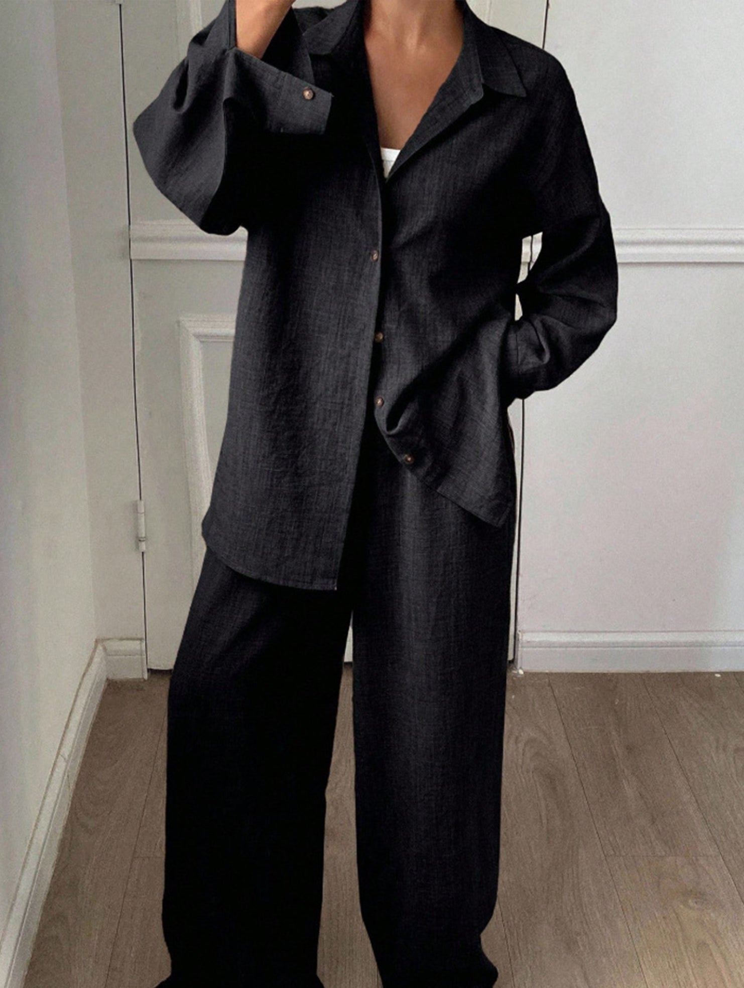 Casual, loose-fitting, and relaxed style shirt set