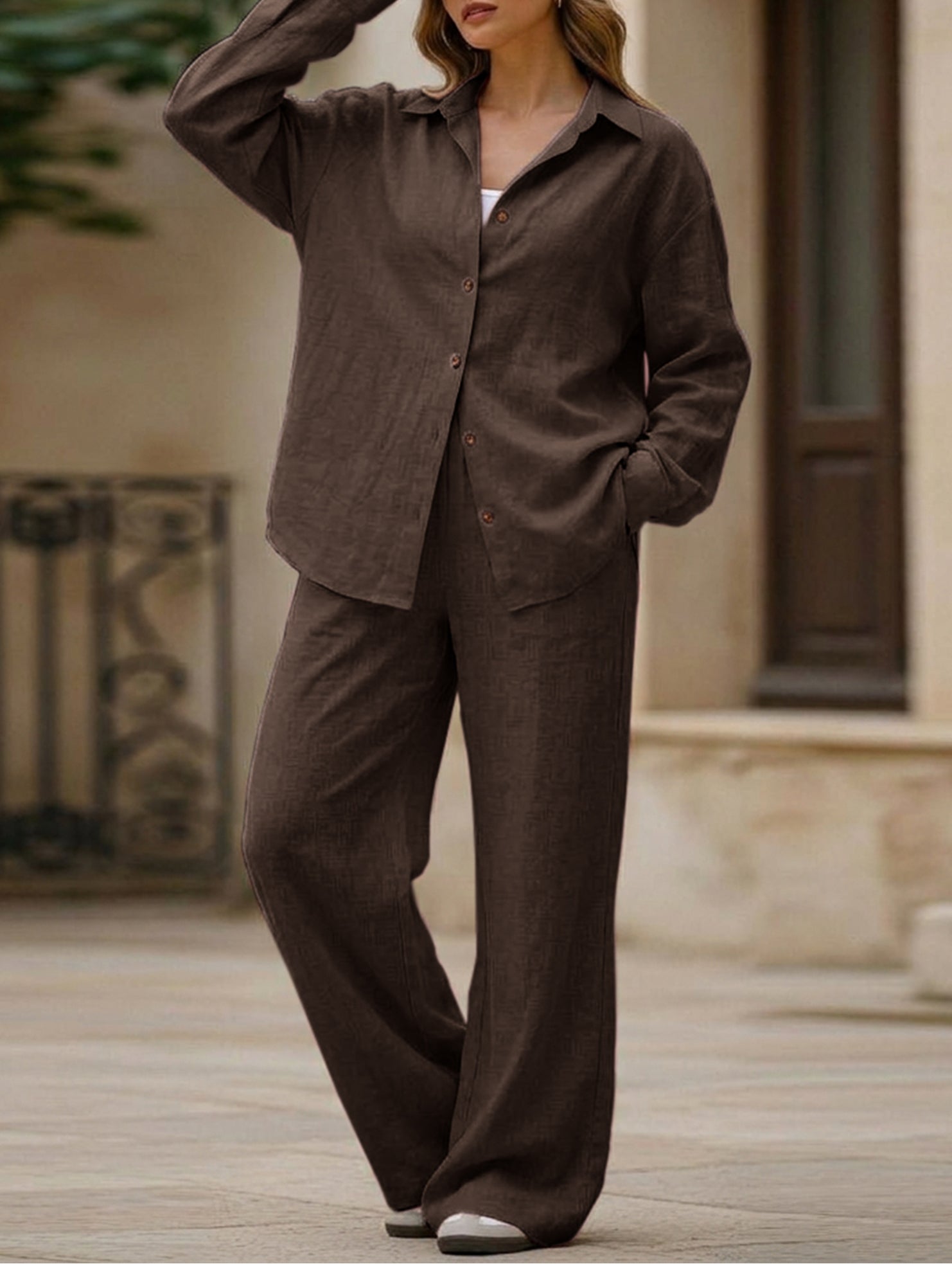 Casual, loose-fitting, and relaxed style shirt set