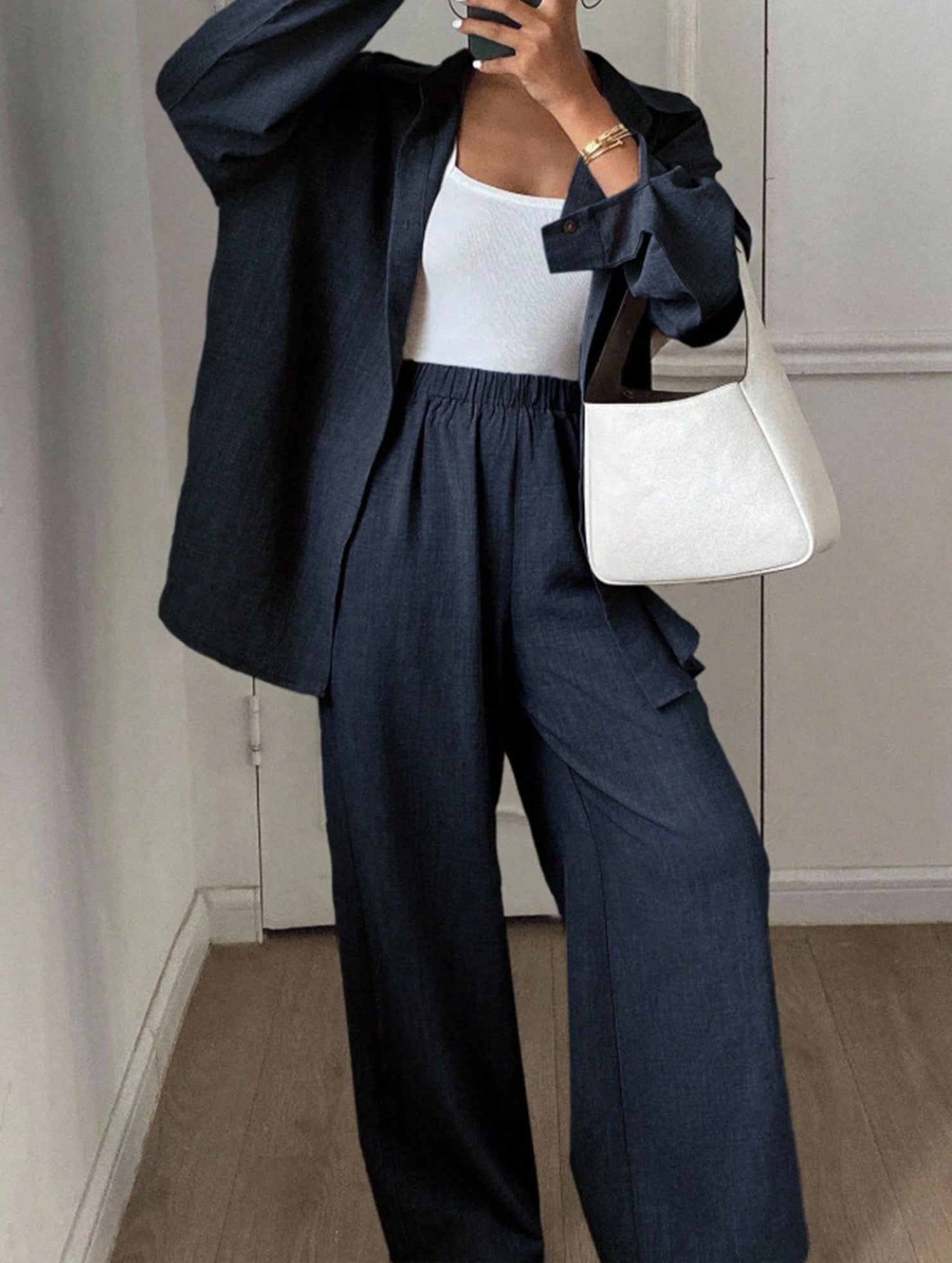 Casual, loose-fitting, and relaxed style shirt set